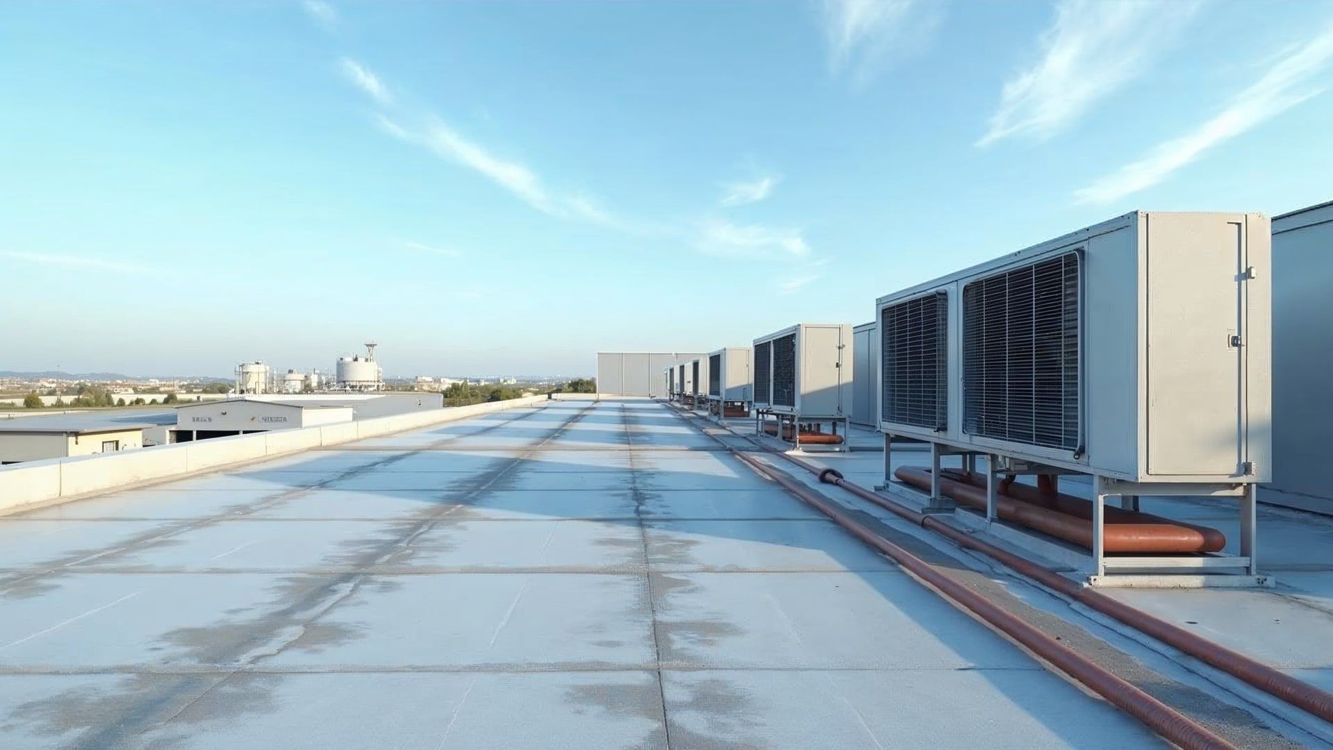 Bombas de calor industriales aerotérmicas instaladas en cubierta de nave logística