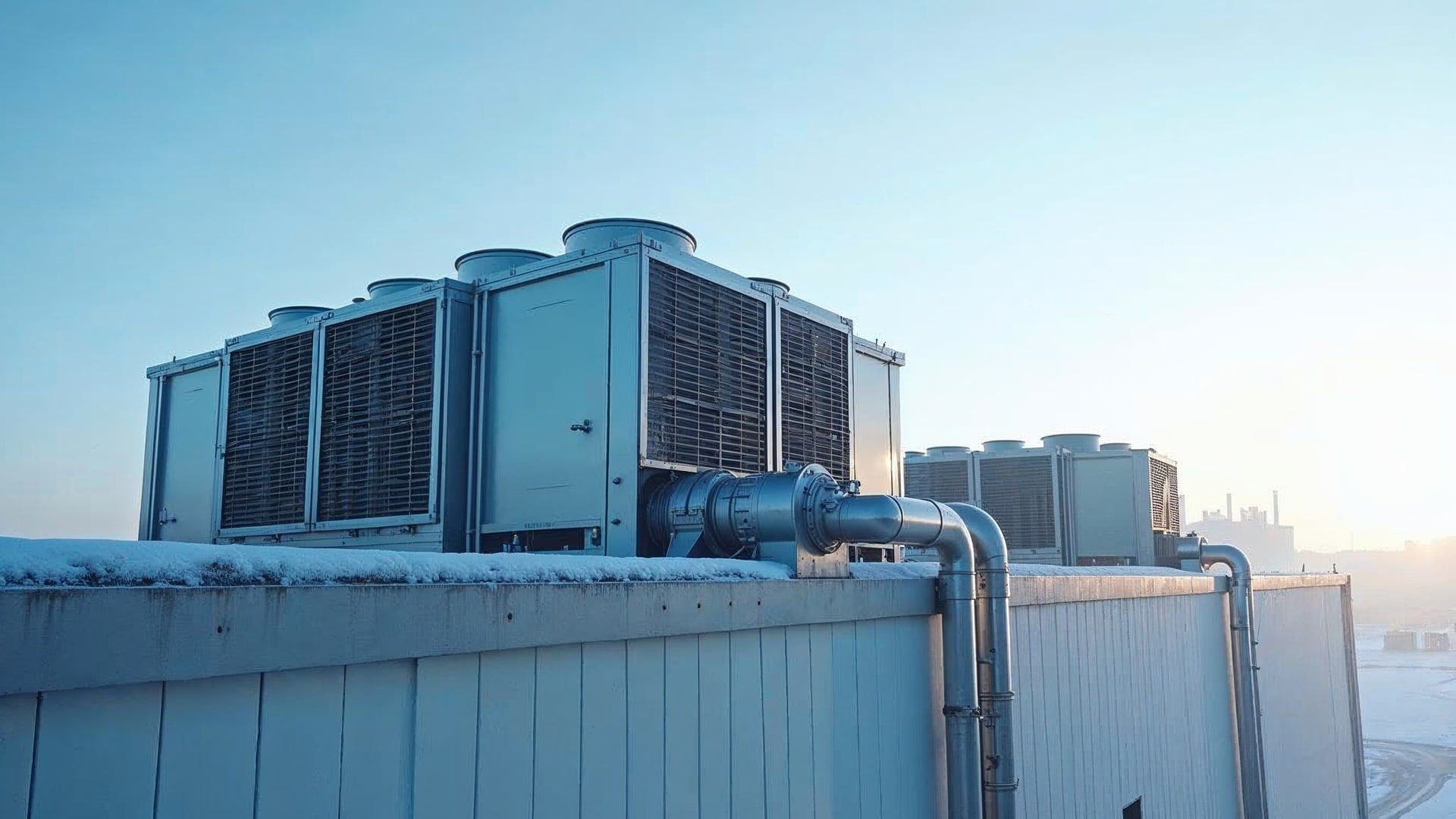 Cubierta industrial con enfriadora aire-agua equipada con batería de free-cooling y serpentines adiabáticos